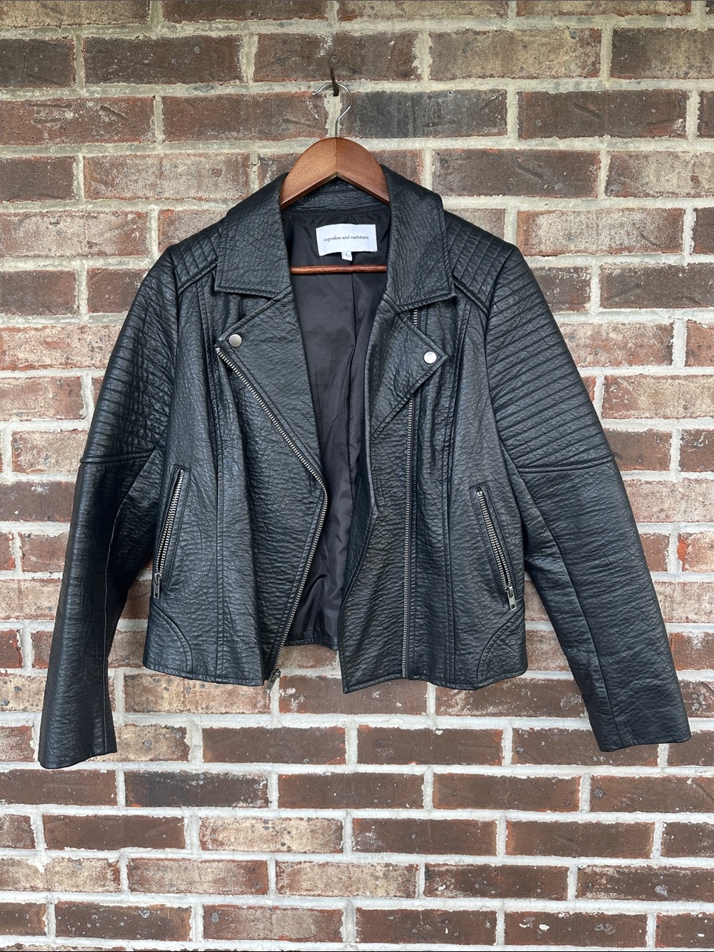 Cupcake & Cashmere Black Quilted Faux Leather Moto Jacket - Women